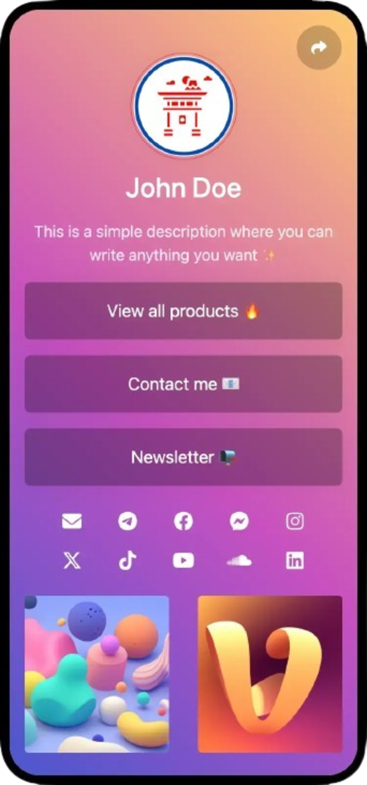 Screenshot of biolink page examples